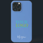 Your Logo/Art/Photo DIY Name White Script, Blue iPhone 13 Pro Max Case<br><div class="desc">Personalise with your Logo,  Art or Photo and name in white script on blue background. Click “Customise” to change colours and type styles.</div>