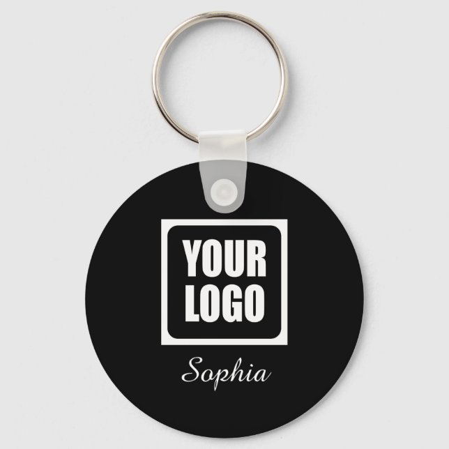 Your Logo/Art/Photo, DIY Script Name, Black Key Ring (Front)