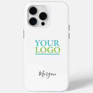 Your Logo/Art/Photo, Name Black Script, White iPhone 15 Pro Max Case