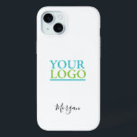 Your Logo/Art/Photo, Name Black Script, White iPhone 15 Mini Case<br><div class="desc">Personalise with your Company Logo,  Art or Photo and name in black script on white background. Click “Edit Using Design Tool” to change colours and type styles.</div>
