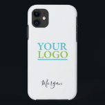 Your Logo/Art/Photo, Name Black Script, White iPhone 11 Case<br><div class="desc">Personalise with your Company Logo,  Art or Photo and name in black script on white background. Click “Customise” to change colours and type styles.</div>