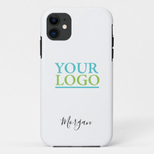 Your Logo/Art/Photo, Name Black Script, White iPhone 11 Case
