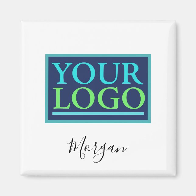 Your Logo/Art/Photo, Name Black Script, White Magnet (Front)