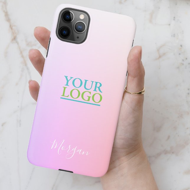 Your Logo/Art/Photo, Name, Pink & Lavender Ombre iPhone Case (Creator Uploaded)