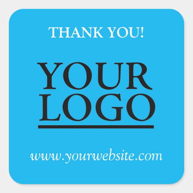 Your Logo Art Photo Name & Website Promo, Sky Blue Square Sticker (Front)