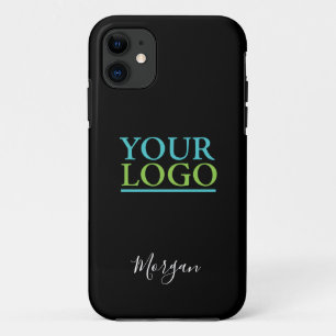 Your Logo/Art/Photo, Name White Script, Black iPhone 11 Case
