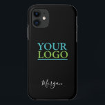 Your Logo/Art/Photo, Name White Script, Black iPhone 11 Case<br><div class="desc">Personalise with your Company Logo,  Art or Photo and name in white script on Black background. Click “Customise” to change colours and type styles.</div>