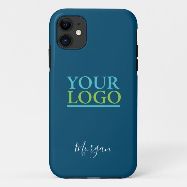 Your Logo/Art/Photo, Name White Script, Ocean Blue Case-Mate iPhone Case (Back)
