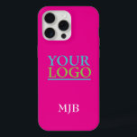 Your Logo/Art/Photo, White Monogram, Hot Pink iPhone 15 Pro Max Case<br><div class="desc">Personalise with your company logo,  art or photo and white monogram,  or name,  on hot pink background.</div>