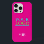 Your Logo/Art/Photo, White Monogram, Hot Pink iPhone 15 Pro Max Case<br><div class="desc">Personalise with your company logo,  art or photo and white monogram,  or name,  on hot pink background.</div>
