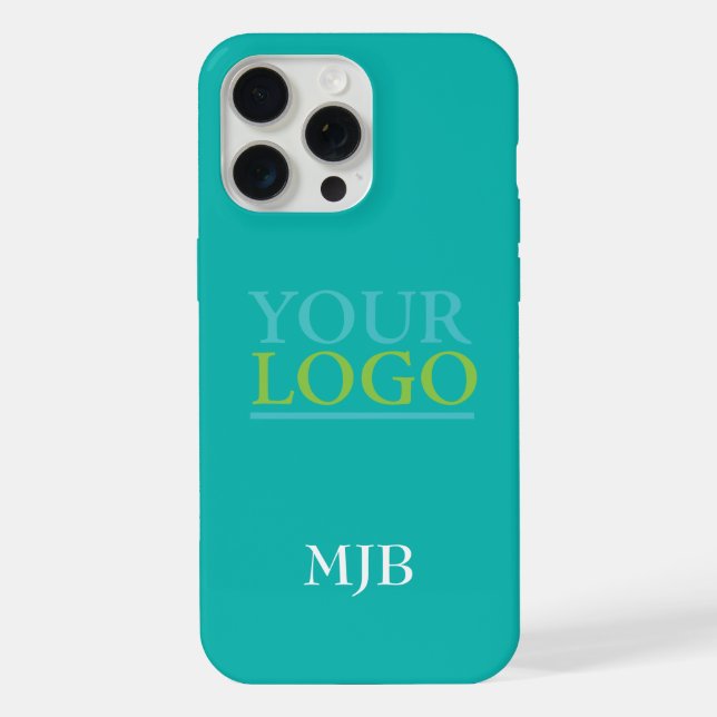 Your Logo/Art/Photo, White Monogram, Teal iPhone Case (Back)