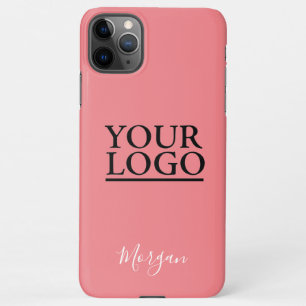 Your Logo/Art/Photo, White Script Name, Peach iPhone 11Pro Max Case