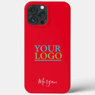 Your Logo/Art/Photo, White Script Name, Red iPhone 13 Pro Max Case