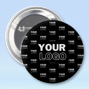 Your Logo & Background Repeating Logo   Black 6 Cm Round Badge