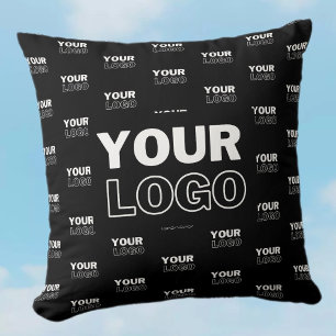 Your Logo & Background Repeating Logo   Black Cushion