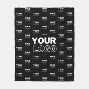 Your Logo & Background Repeating Logo   Black Fleece Blanket