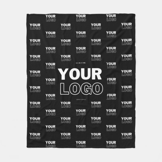 Your Logo & Background Repeating Logo | Black Fleece Blanket (Front)