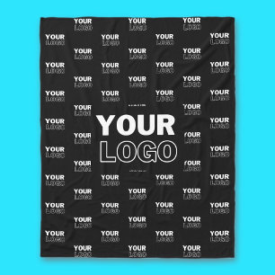 Your Logo & Background Repeating Logo   Black Fleece Blanket