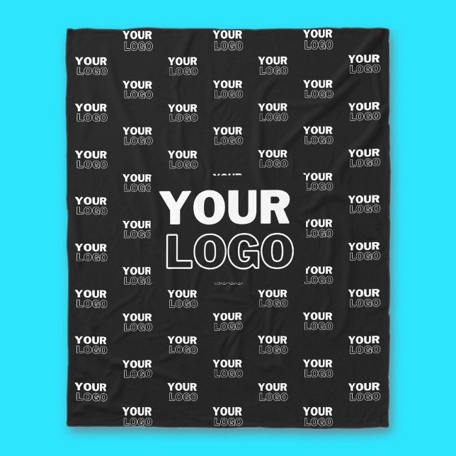 Your Logo & Background Repeating Logo | Black Fleece Blanket (Creator Uploaded)