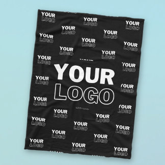 Your Logo & Background Repeating Logo | Black Fleece Blanket