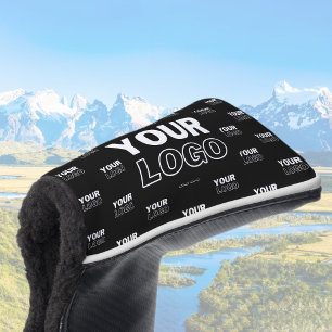 Your Logo & Background Repeating Logo   Black Golf Head Cover