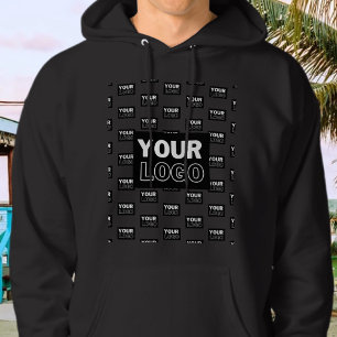 Your Logo & Background Repeating Logo   Black Hoodie