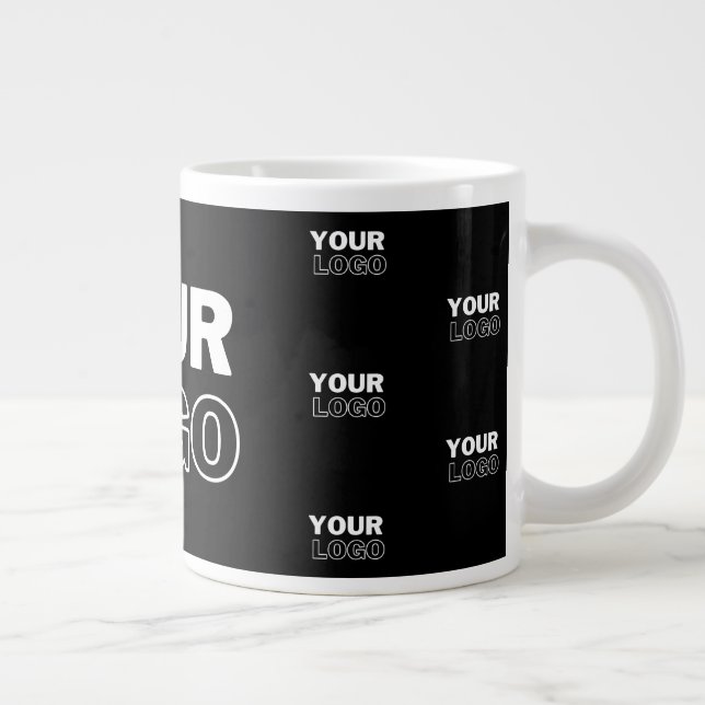 Your Logo & Background Repeating Logo | Black Large Coffee Mug (Right)