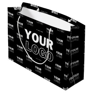Your Logo & Background Repeating Logo Black Large Gift Bag
