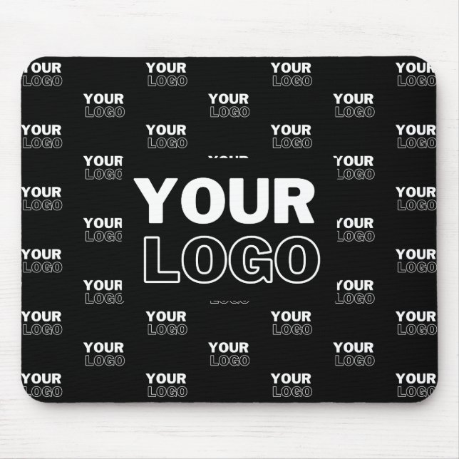 Your Logo & Background Repeating Logo | Black Mouse Mat (Front)