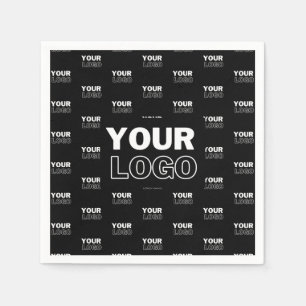 Your Logo & Background Repeating Logo   Black Napkin