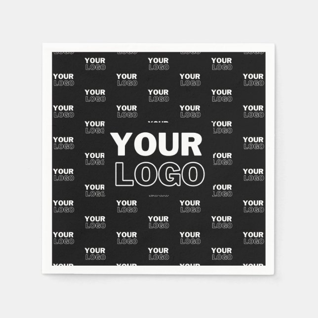 Your Logo & Background Repeating Logo | Black Napkin (Front)