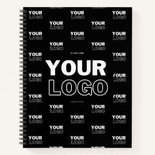 Your Logo & Background Repeating Logo   Black Notebook