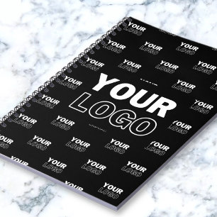 Your Logo & Background Repeating Logo Black Notebook