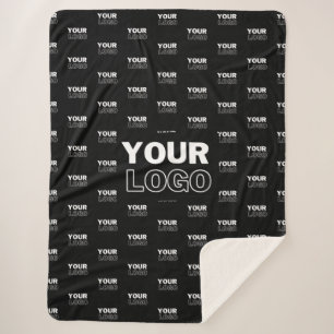 Your Logo & Background Repeating Logo   Black Sherpa Blanket