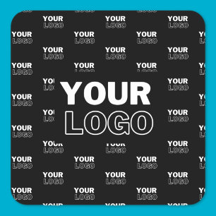 Your Logo & Background Repeating Logo Black Square Sticker