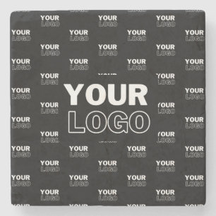 Your Logo & Background Repeating Logo Black Stone Coaster