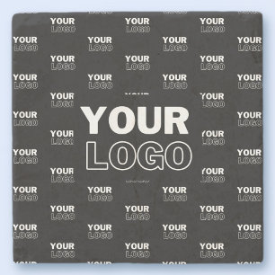 Your Logo & Background Repeating Logo   Black Stone Coaster