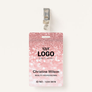 your logo beauty salon ID card FAUX pink glitter ID Badge