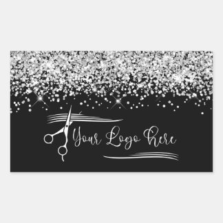 Your Logo Black and Silver Glitter Glam Rectangular Sticker