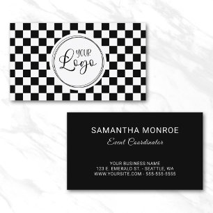 Your Logo Black and White Chequerboard Business Card