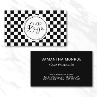 Your Logo Black and White Chequerboard Business Card