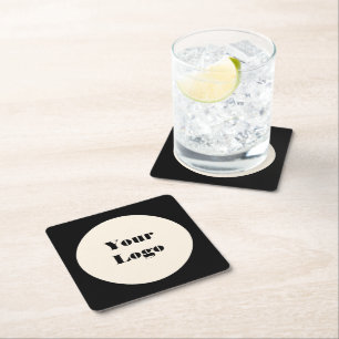 Your Logo Black White Circle  Square Paper Coaster