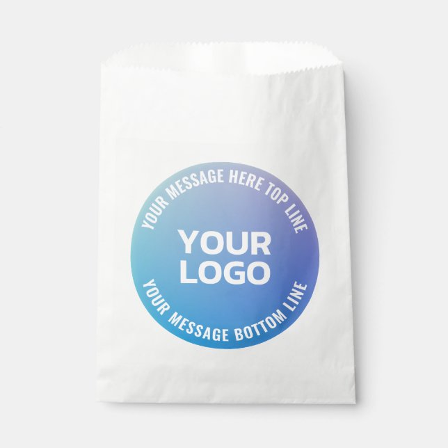 Your Logo | Blue to Purple Ombre & Circular Text Favour Bags (Front)