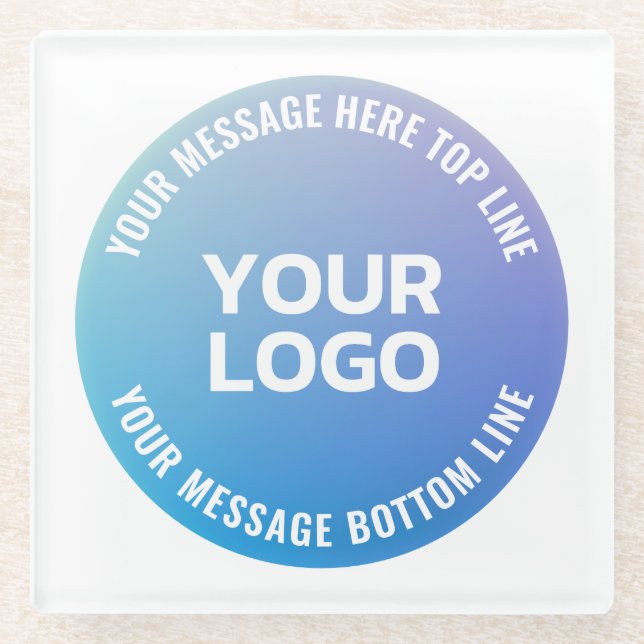 Your Logo | Blue to Purple Ombre & Circular Text Glass Coaster (Front)