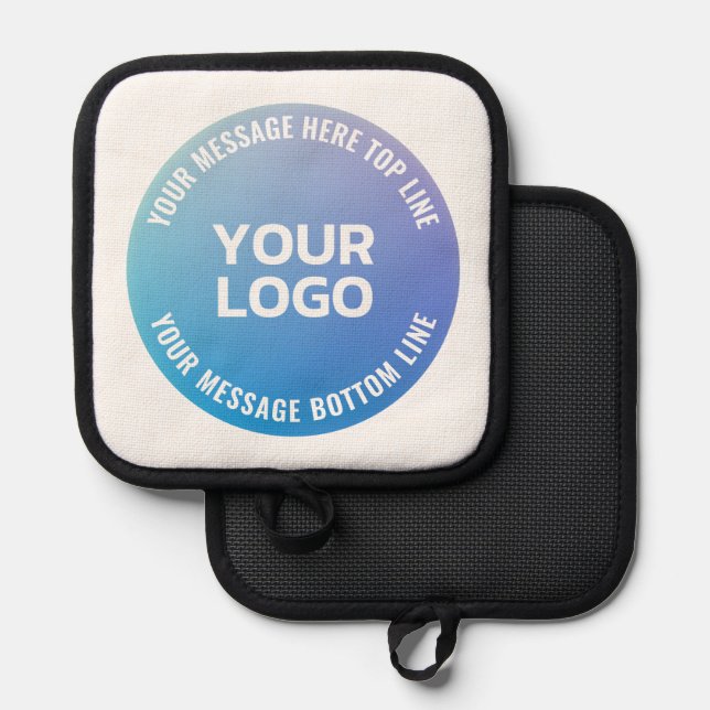 Your Logo | Blue to Purple Ombre & Circular Text Pot Holder (Front/Back)