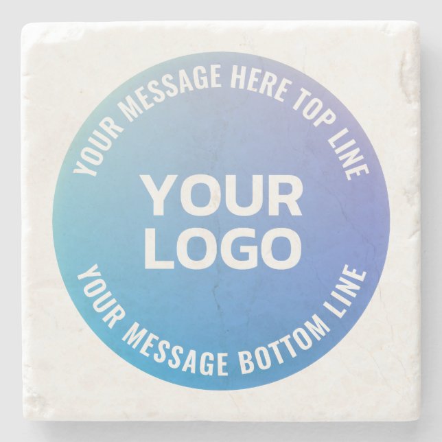 Your Logo | Blue to Purple Ombre & Circular Text Stone Coaster (Front)