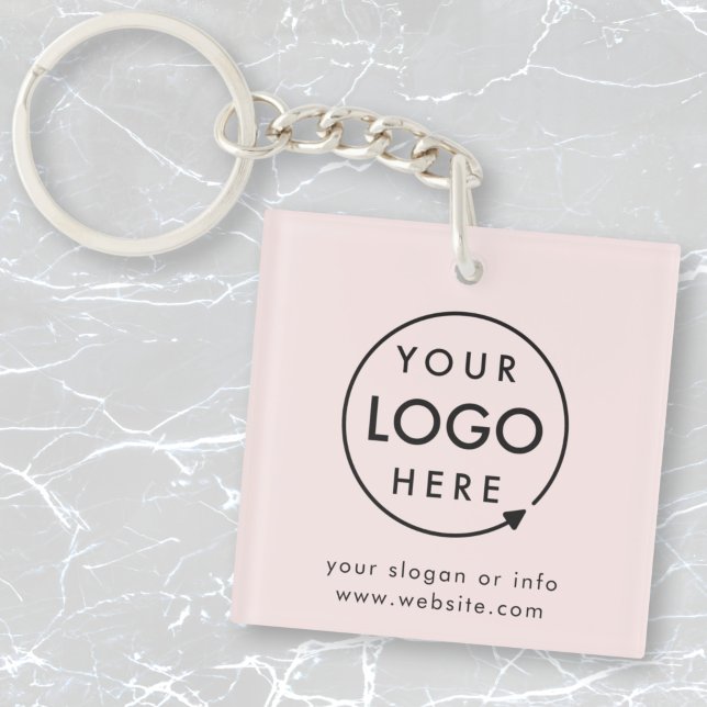 Your Logo | Blush Pink Business Corporate Modern Key Ring (Feminine company branded keychains for small business office keys, gifting & promotional swag.)