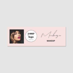 Your Logo Blush Pink Script Photo Makeup Name Tag