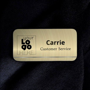 Your Logo Brushed Brass Name Tag with Pewter