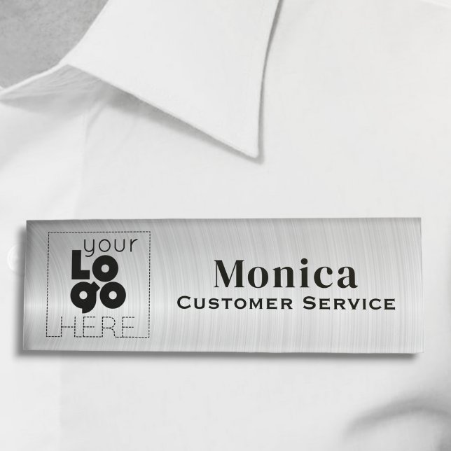 Your Logo Brushed Metallic Silver Acrylic Name Tag (Creator Uploaded)